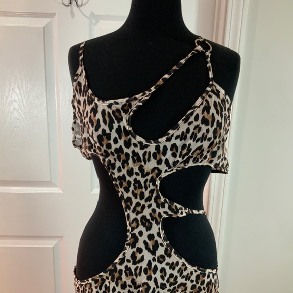 Pretty Little Thing Cut Out Brown Animal Print Maxi Dress Size 12 - Picture 5 of 11
